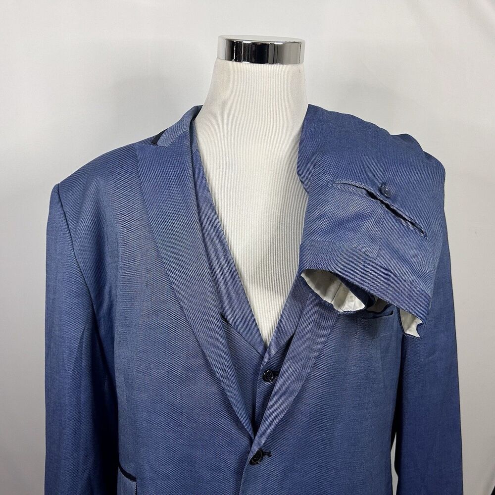 Lineage 56R 3 pc Suit 52x34 Pleated Blue Peal Lapel Two Button Double Vented
